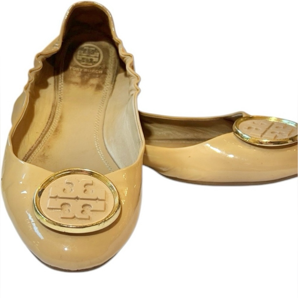 Tory Burch Beige Flats with Gold Logo